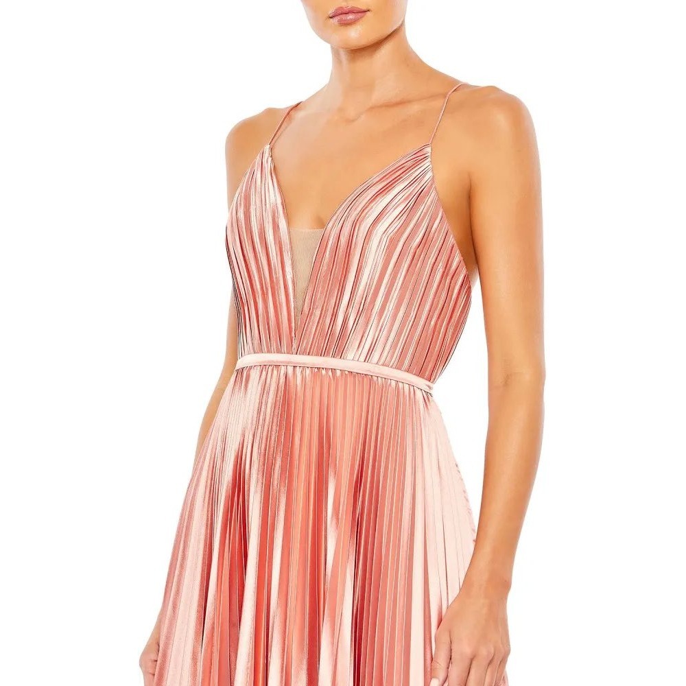 Mac Duggal 20309 Pleated Satin‎ Gown Rose Gold V-Neck Formal Dress Prom Pink 8 - Picture 4 of 16